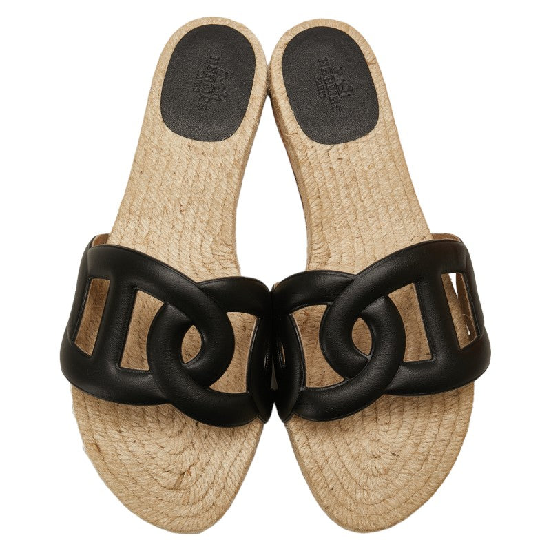 Hermes Espadrille Sandals Black Leather