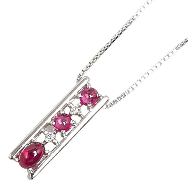 K18WG White Gold Ruby 0.72ct Diamond 0.08ct Necklace in Great Condition