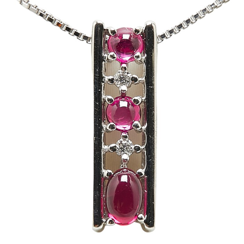 K18WG White Gold Ruby 0.72ct Diamond 0.08ct Necklace in Great Condition