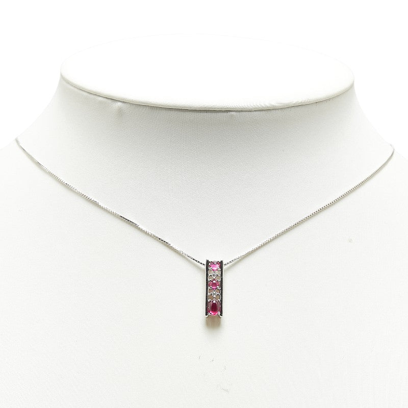 K18WG White Gold Ruby 0.72ct Diamond 0.08ct Necklace in Great Condition