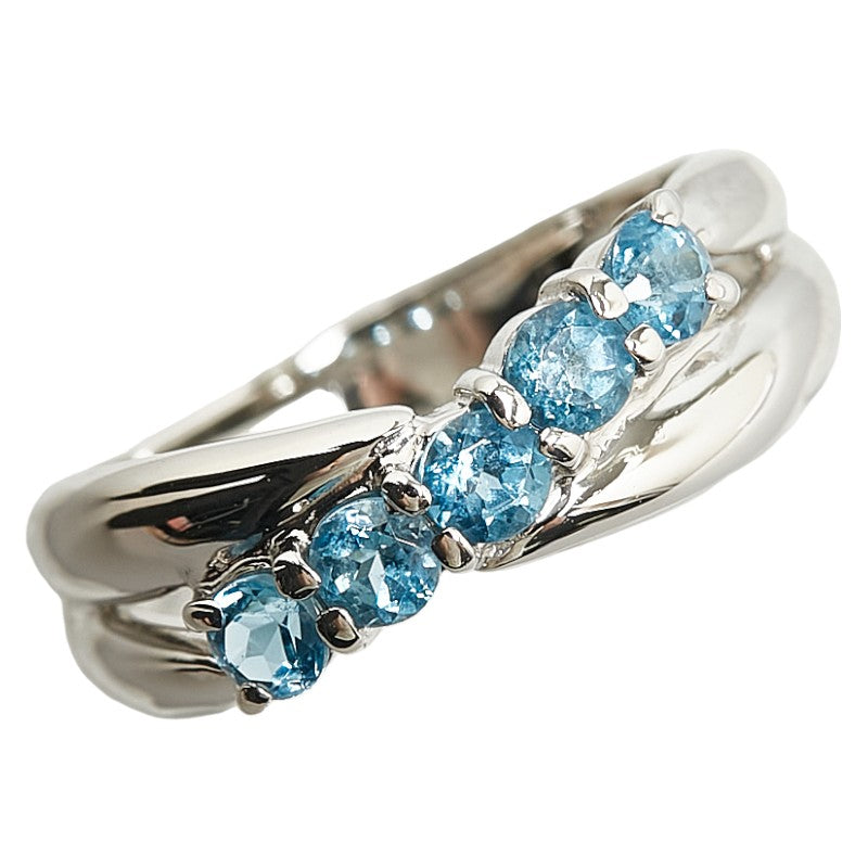 Pt900 Platinum Blue Topaz Ring for Women in Great Condition