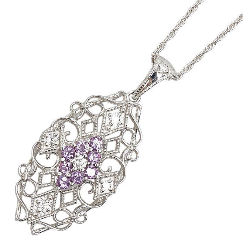 K18WG White Gold Amethyst 0.23ct Diamond 0.11ct Necklace in Great Condition