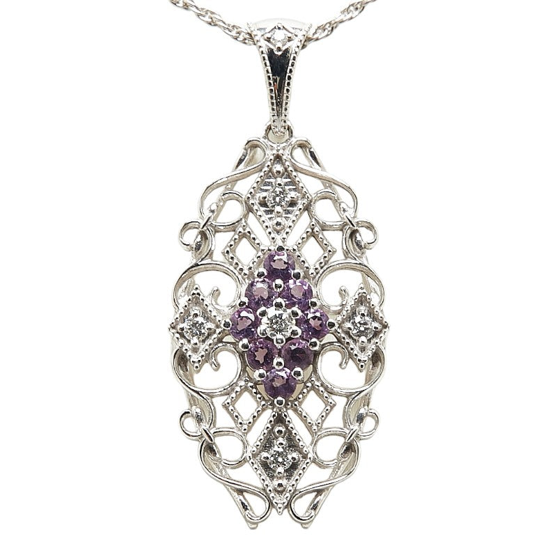 K18WG White Gold Amethyst 0.23ct Diamond 0.11ct Necklace in Great Condition