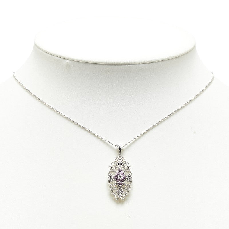 K18WG White Gold Amethyst 0.23ct Diamond 0.11ct Necklace in Great Condition