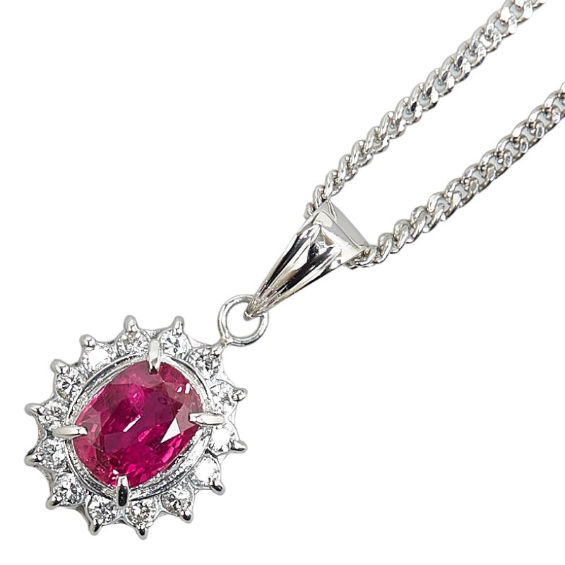 LuxUness Platinum Diamond Ruby Pendant Necklace Metal Necklace in Excellent condition