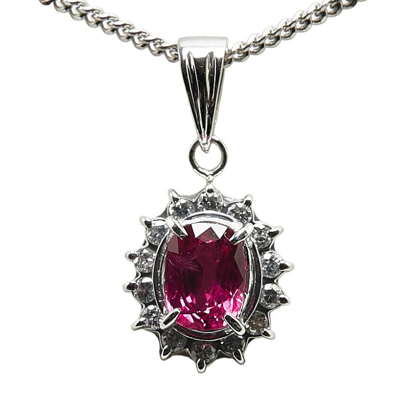 LuxUness Platinum Diamond Ruby Pendant Necklace Metal Necklace in Excellent condition