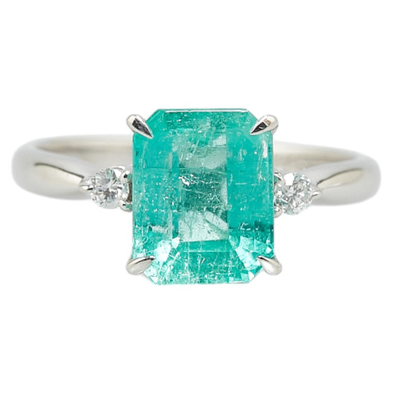 Pt900 Platinum Emerald 2.42ct Diamond 0.08ct Ring in Great Condition