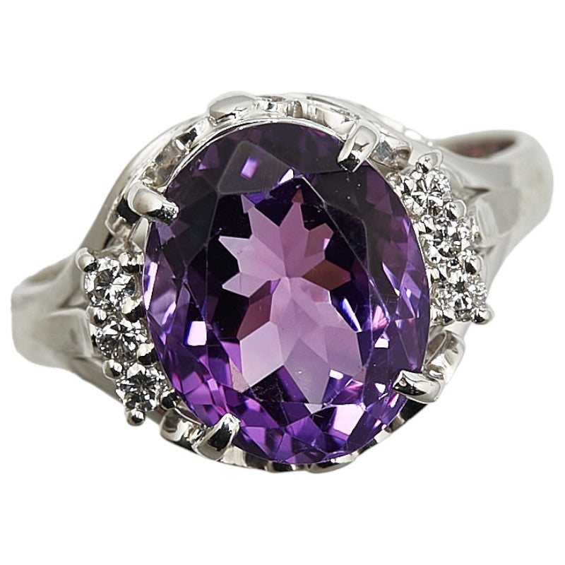 LuxUness Platinum Diamond & Amethyst Ring Metal Ring in Excellent condition