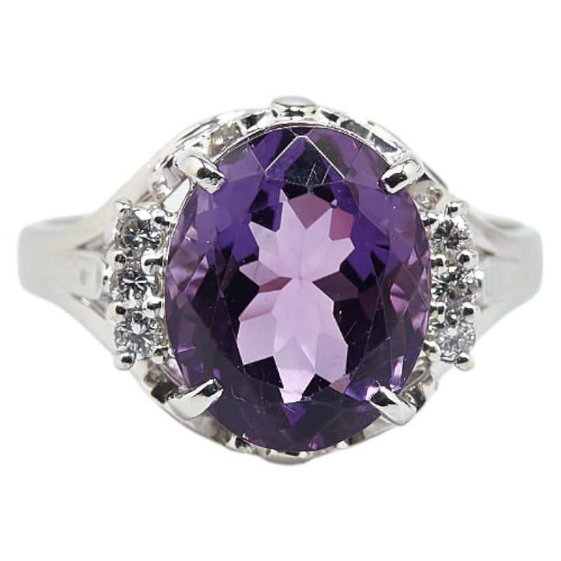 LuxUness Platinum Diamond & Amethyst Ring Metal Ring in Excellent condition