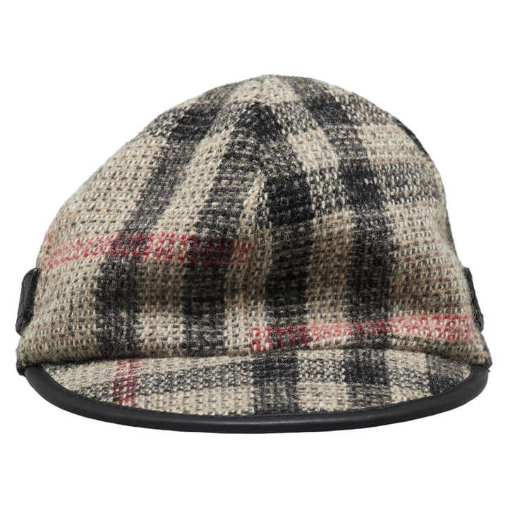 Burberry Wool Leather Check Cap Beige in Very Good Condition