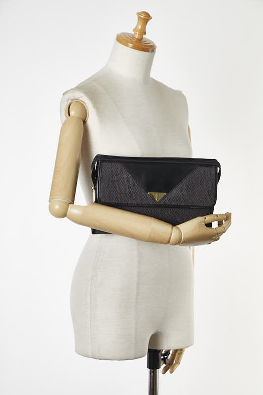 Yves Saint Laurent Tweed Leather Logo Clutch Bag