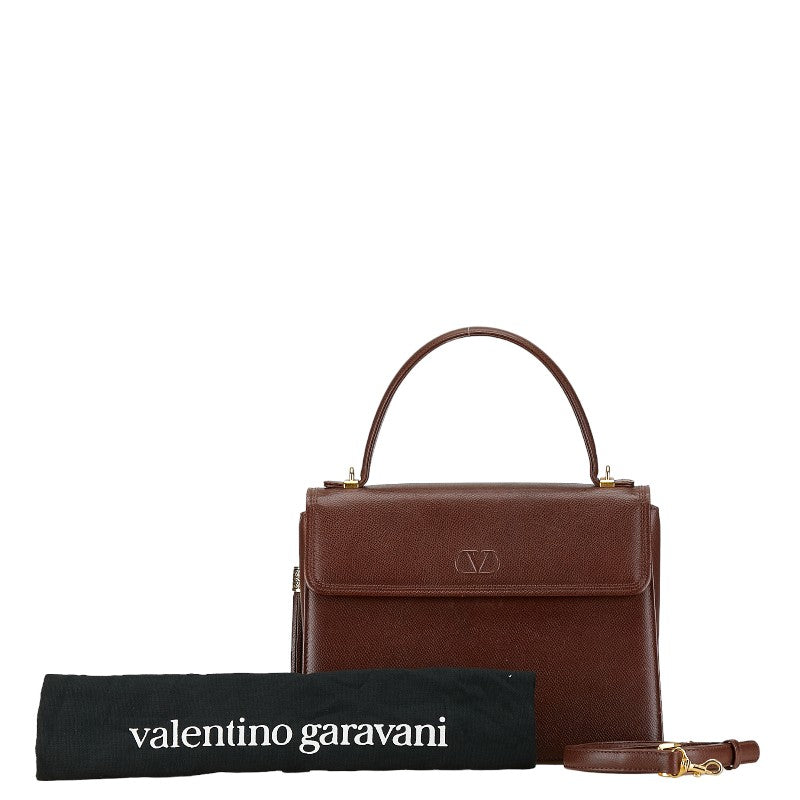 Valentino Leather 2WAY Handbag Brown