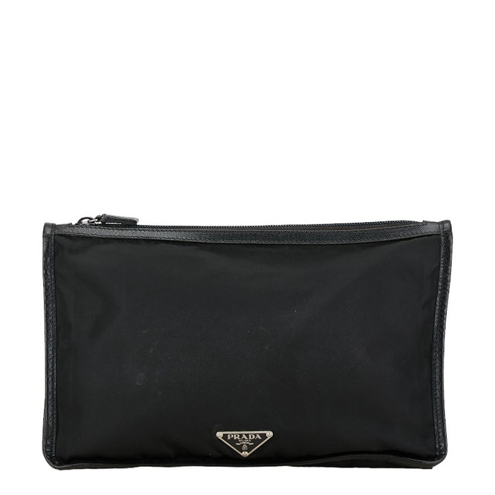 Prada Nylon Leather Triangle Logo Clutch Bag