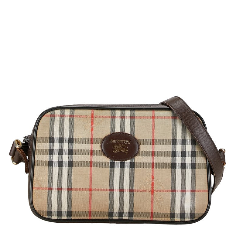 Burberry Nova Check Shadow Horse Canvas Leather Shoulder Bag in Very Good Condition