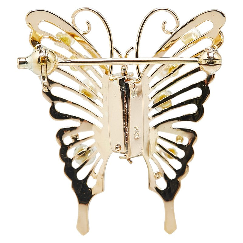 K18YG Yellow Gold Akoya Pearl 3-3.5mm Butterfly Brooch