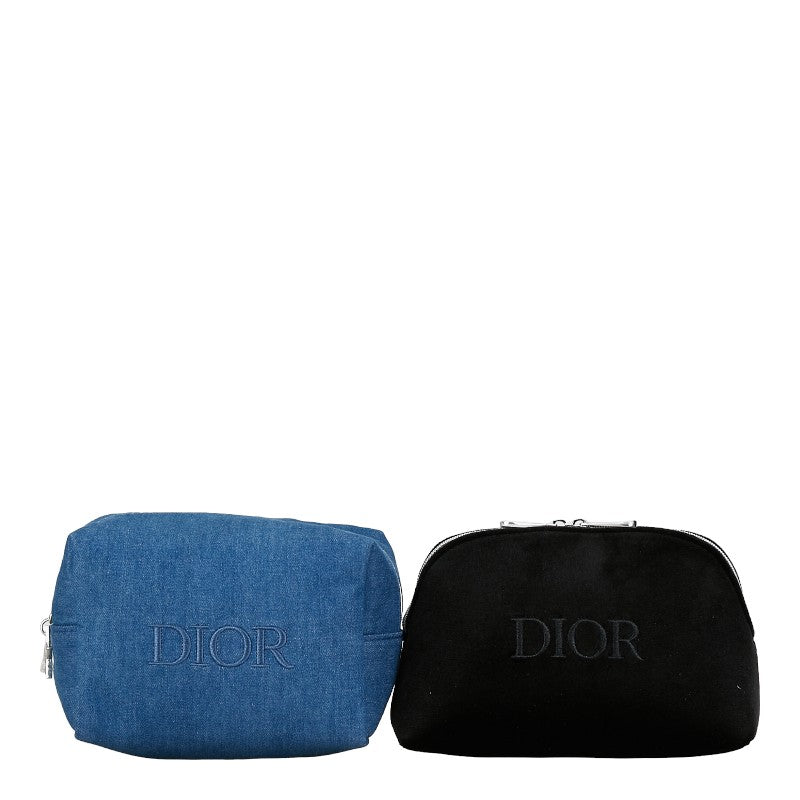 Dior Velour Denim Logo Pouch Set of 2 in Excellent Condition