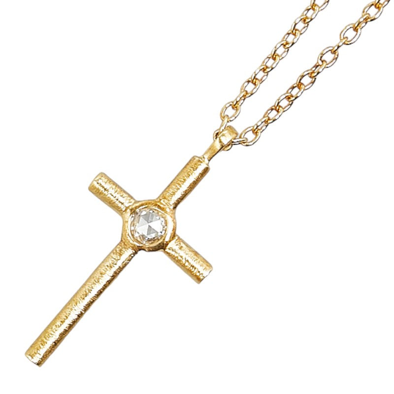 LuxUness 18k Gold Diamond Cross Pendant Necklace Metal Necklace in Excellent condition