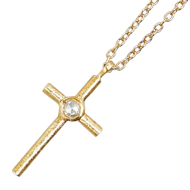 AHKAH K18YG Yellow Gold Diamond Cross Necklace in Great Condition