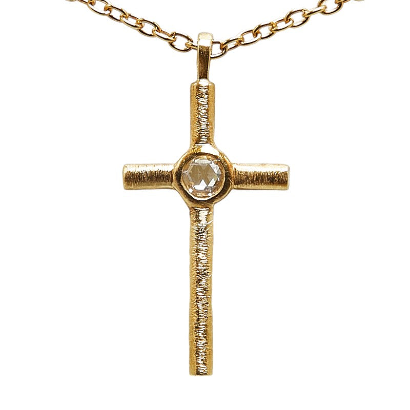 LuxUness 18k Gold Diamond Cross Pendant Necklace Metal Necklace in Excellent condition