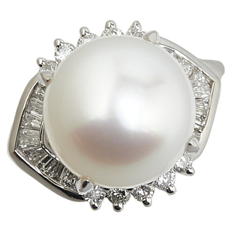 LuxUness Platinum Diamond Pearl Ring Metal Ring in Excellent condition