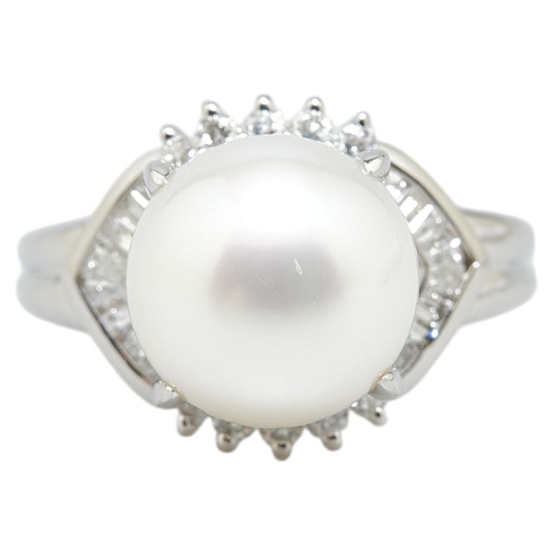 LuxUness Platinum Diamond Pearl Ring Metal Ring in Excellent condition