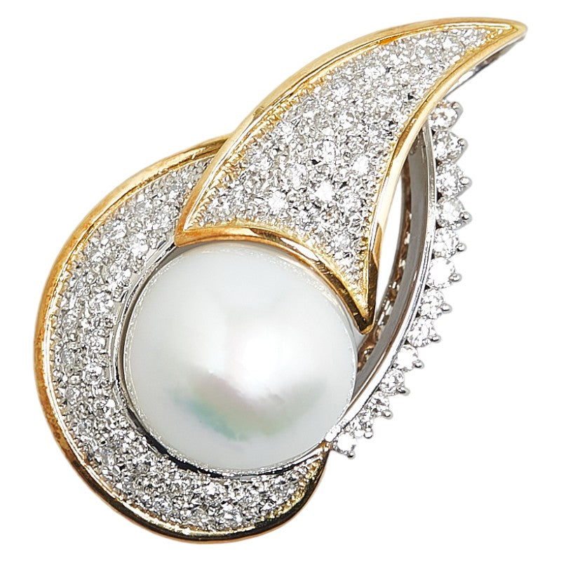 LuxUness Platinum & 18k Gold Diamond Pearl Pendant  Metal Pendant in Excellent condition
