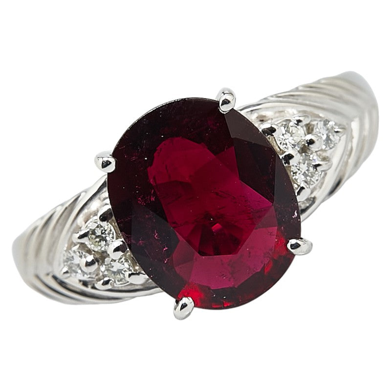 Pt900 Platinum Garnet 2.685ct Diamond 0.11ct Ring in Excellent Condition