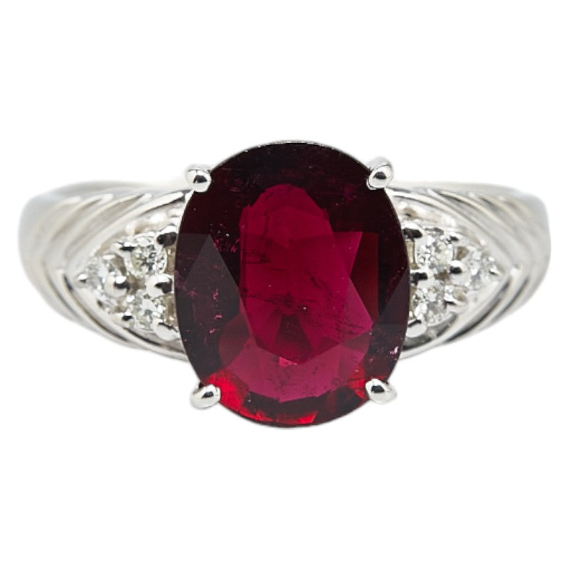 Pt900 Platinum Garnet 2.685ct Diamond 0.11ct Ring in Excellent Condition