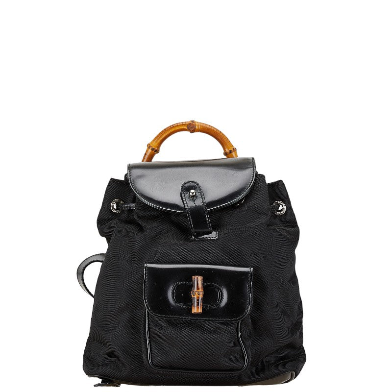 Gucci Bamboo Nylon Leather Backpack Black