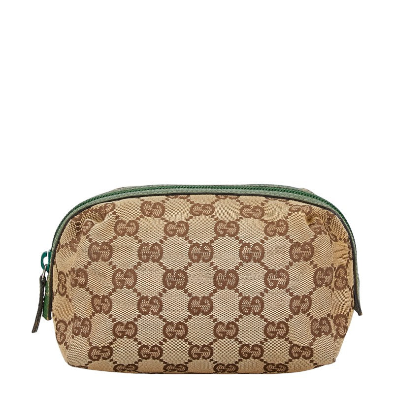 Gucci GG Canvas Leather Pouch Beige Green in Very Good Condition