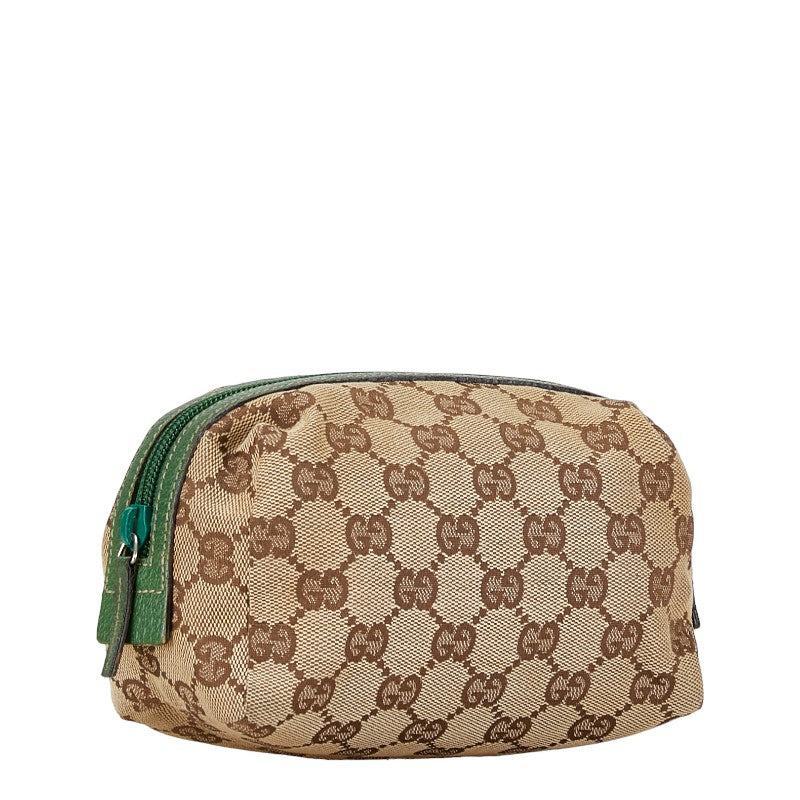 Gucci GG Canvas Leather Pouch Beige Green