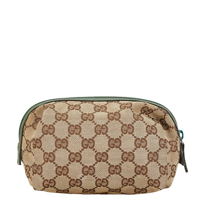 Gucci GG Canvas Leather Pouch Beige Green