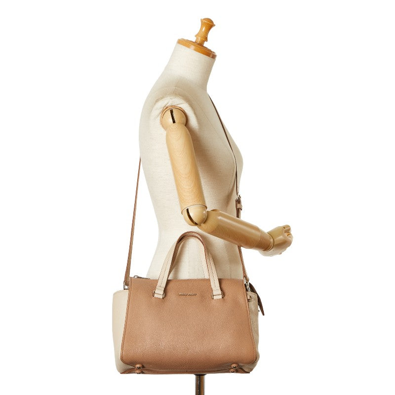 Miu Miu Leather Logo 2WAY Handbag Beige White