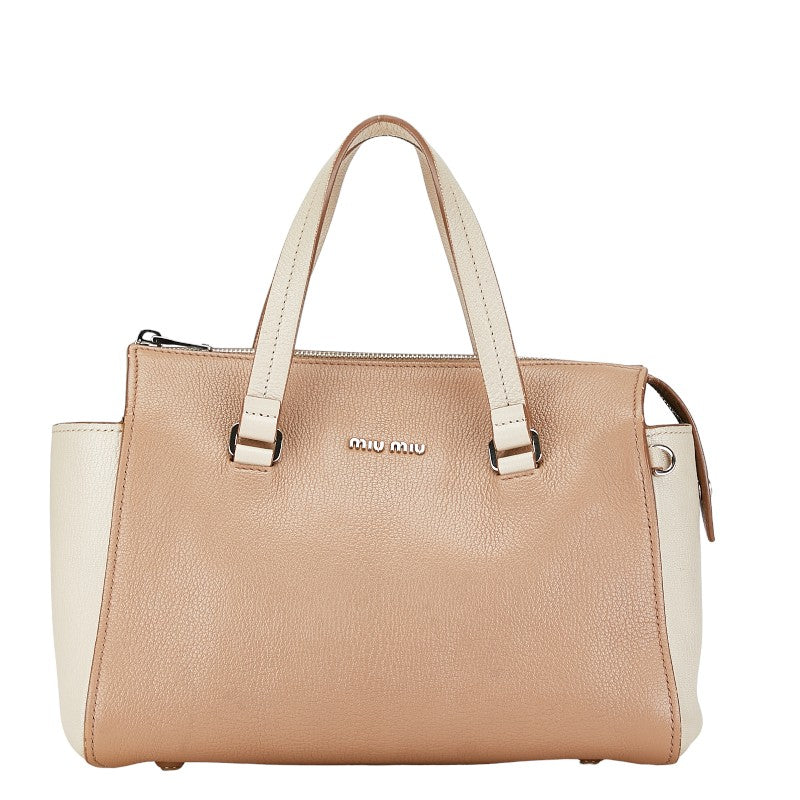 Miu Miu Leather Logo 2WAY Handbag Beige White