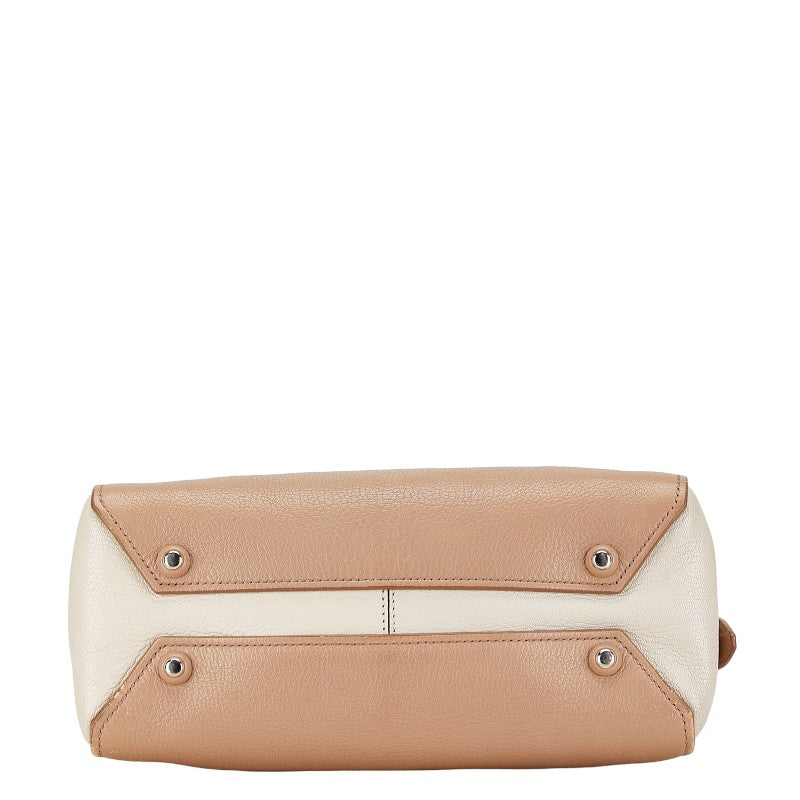 Miu Miu Leather Logo 2WAY Handbag Beige White