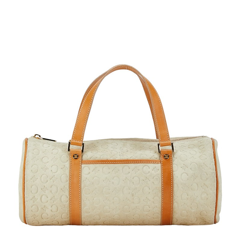 Celine C Macadam Handbag White Brown Sweat Leather