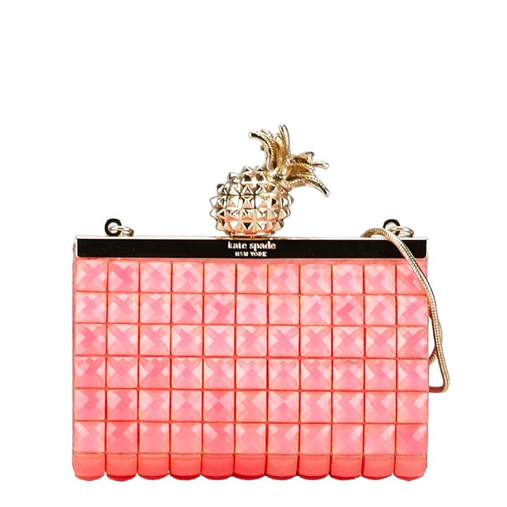 Kate Spade Pineapple Plastic Shoulder Bag Clutch Pink Gold