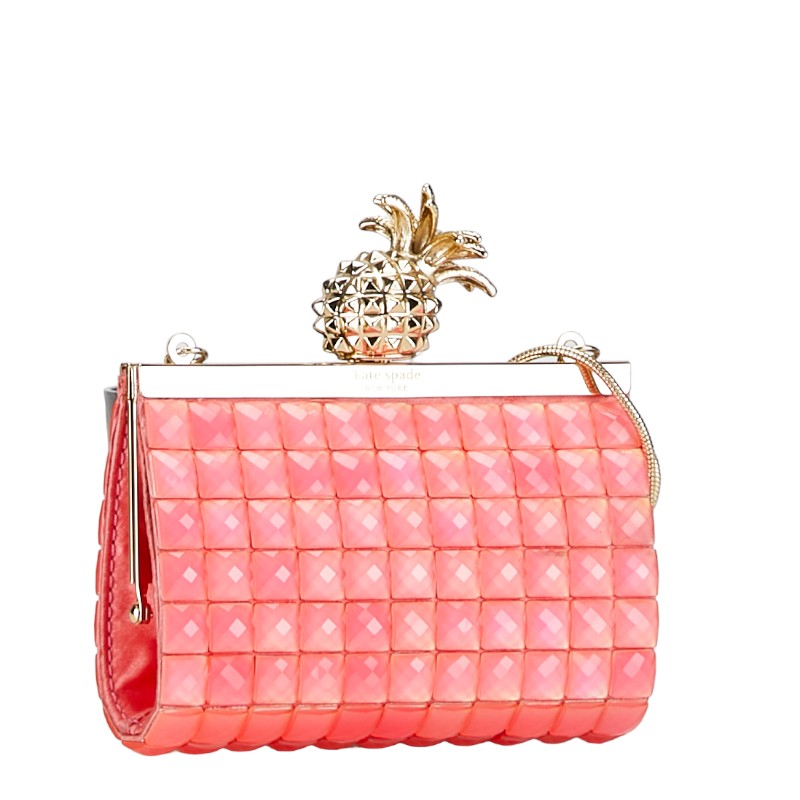 Kate Spade Pineapple Plastic Shoulder Bag Clutch Pink Gold