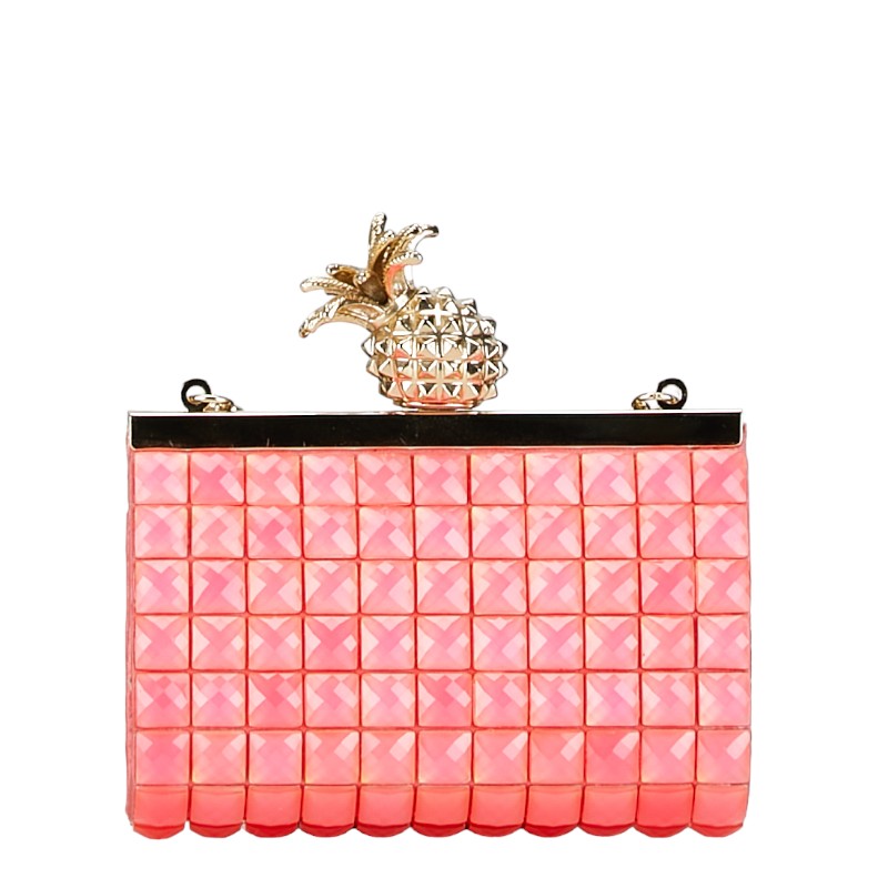 Kate Spade Pineapple Plastic Shoulder Bag Clutch Pink Gold