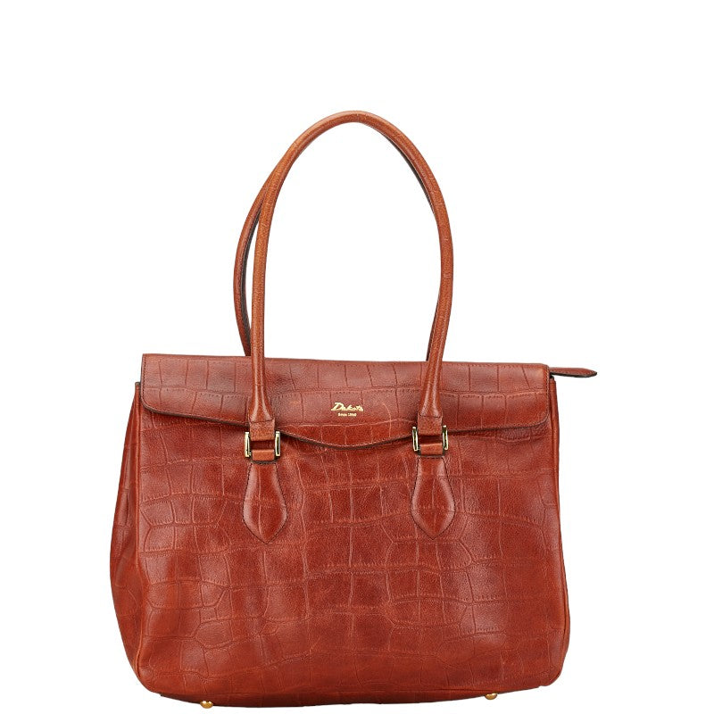 Dakota Croc-Embossed Leather Handbag Tote Brown in Very Good Condition