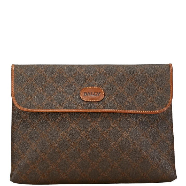 Bally PVC Logo Clutch Bag Brown