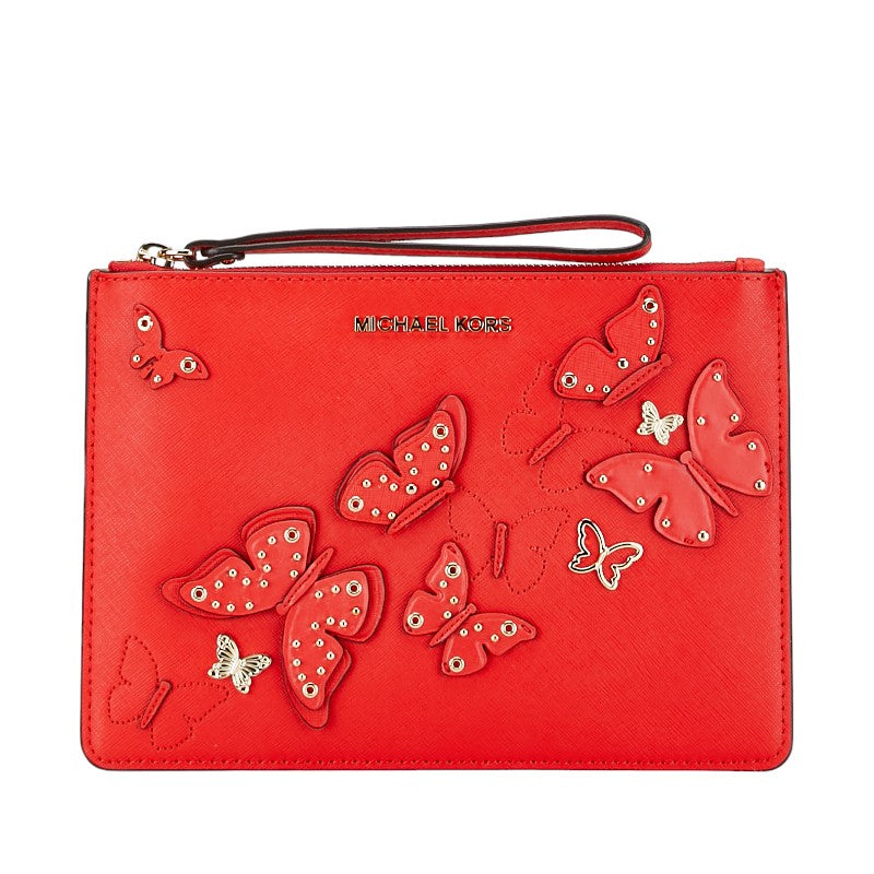 Michael Kors Leather Butterfly Clutch Bag Red in Great Condition