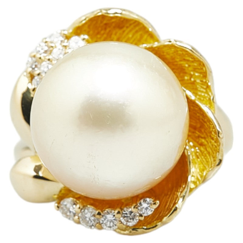 K18YG Yellow Gold Pearl Ring 13.4mm 0.21ct Diamond in Excellent Condition