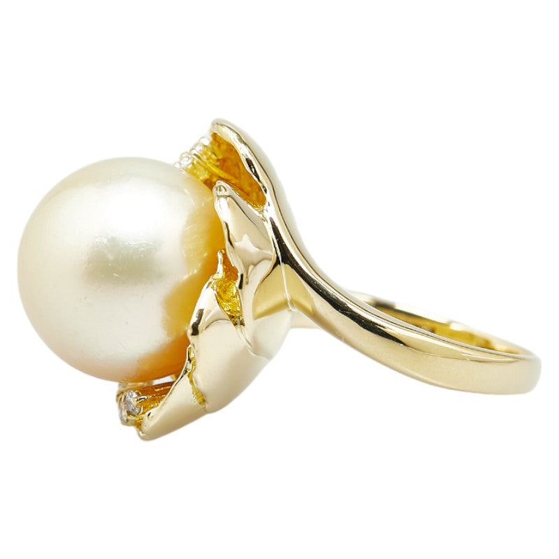 K18YG Yellow Gold Pearl Ring 13.4mm 0.21ct Diamond in Excellent Condition