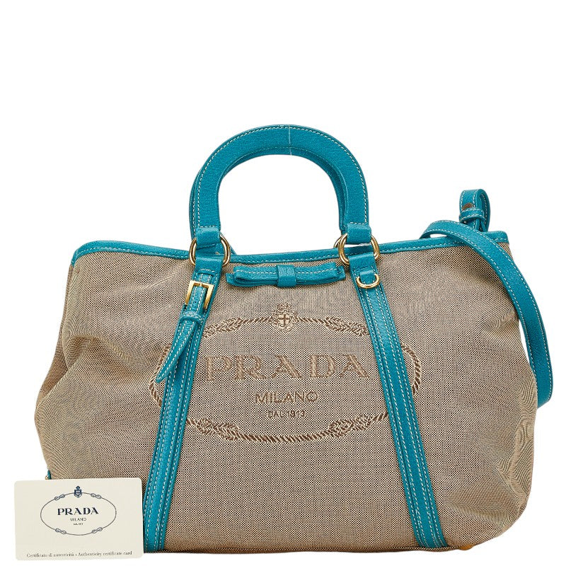 Prada Canapa Canvas Leather 2WAY Handbag in Good Condition