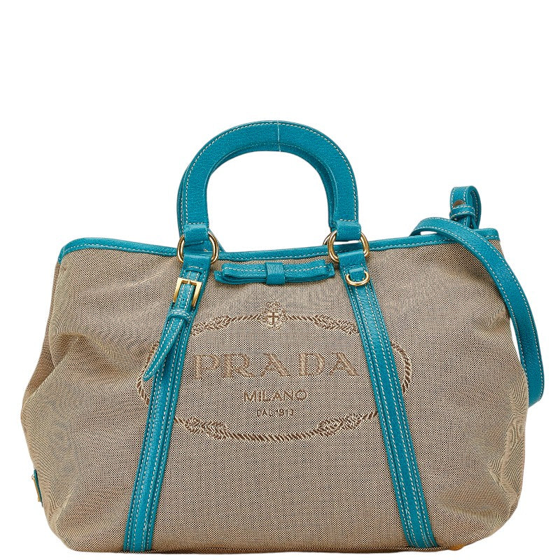 Prada Canapa Canvas Leather 2WAY Handbag in Good Condition