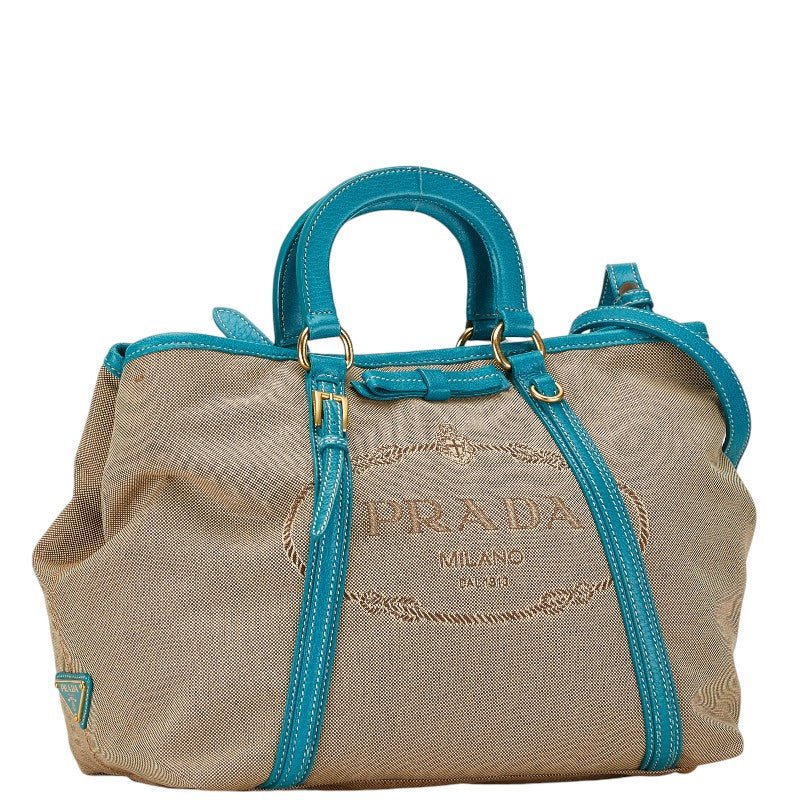 Prada Canapa Canvas Leather 2WAY Handbag in Good Condition