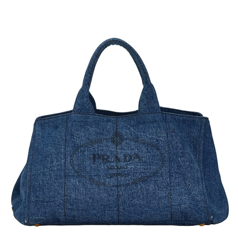 Prada Denim Canapa L Handbag Tote Bag B1872B in Very Good Condition