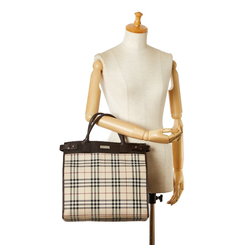 Burberry Nova Check Canvas Leather Tote Bag in Very Good Condition