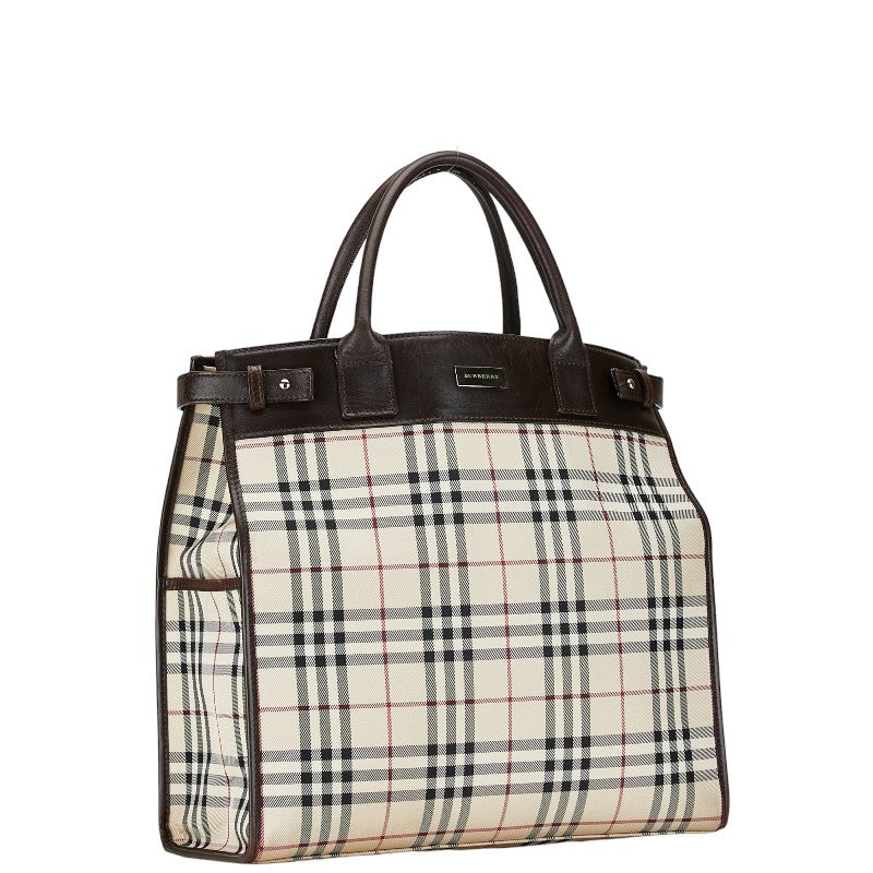 Burberry Nova Check Canvas Leather Tote Bag in Very Good Condition